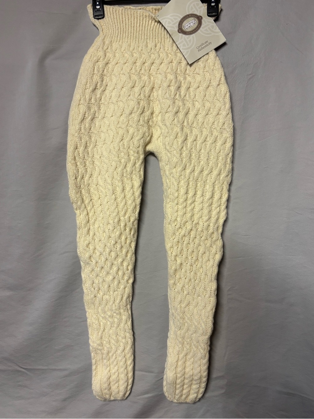 NWT Aran Wool Cashmere Cable Knit Leggings Ivory High Waisted
